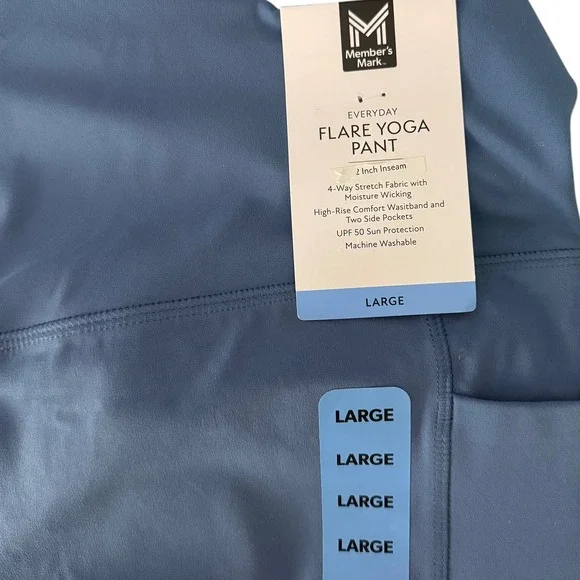 New Member's Mark Flare Yoga Pant Women Large Blue High Rise Crossover Pockets - Picture 8 of 16